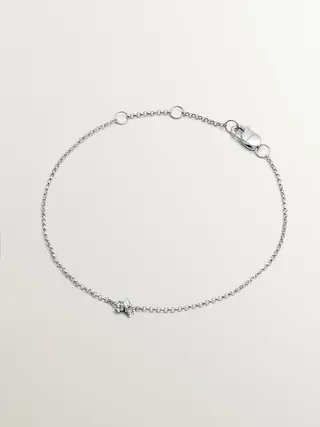 Pulsera De Eslabones Rolo De Oro Blanco De 9K Con 3 Diamantes (J04963-01-18K-I2_St) Talla Única