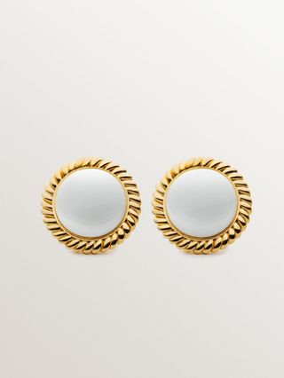 Pendientes De Plata 925 Bañada En Oro Amarillo De 18K Con Esmalte Blanco  (J05896-02-Wena_St) Talla Única