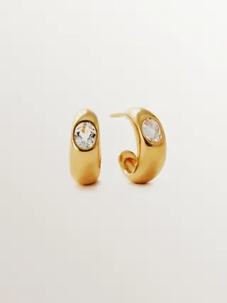 Pendientes De Aro De Plata 925 Bañada En Oro Amarillo De 18K Con Topacios Blancos(J05991-02-WT_ST) Talla Única