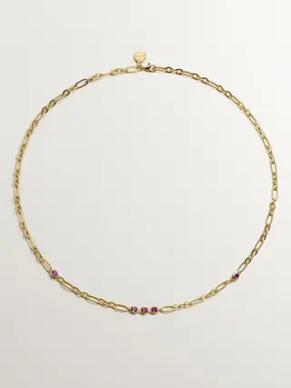 Collar De Plata 925 Bañada En Oro Amarillo De 18K Con Rodolitas Rojas(J06009-02-RO_ST) Talla Única