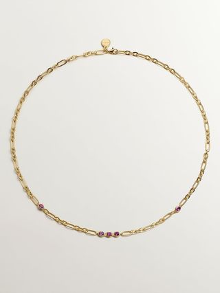 Collar De Plata 925 Bañada En Oro Amarillo De 18K Con Rodolitas Rojas(J06009-02-RO_ST) Talla Única