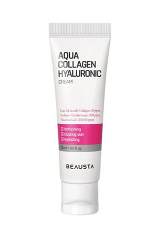 BEAUSTA AQUA COLLAGEN HYALURONIC CREAM 30ml- Ovaj proizvod je intenzivna hidratantna krema. Eliminiše fine linije na licu. Omogućava tijelu da proizvodi izgubljeni kolagen. To je proizvod protiv starenja i pogodan je za svakodnevnu upotrebu.