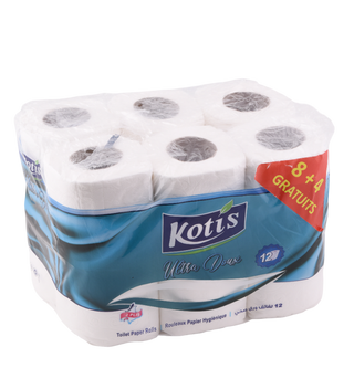 Papier hygiénique 2 plis KOTIS 12 Rouleaux dont 4 rouleaux gratuits