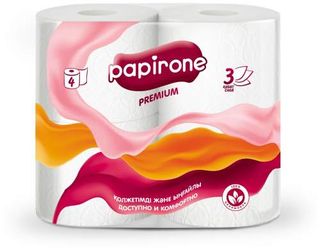Бумага туалетная "Papirone" 4шт Premium 3-х слойная белая 1/14
