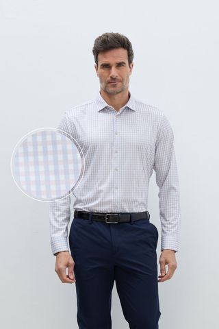 Camisa cuadros rosa y azul celeste de vestir regular hombre L