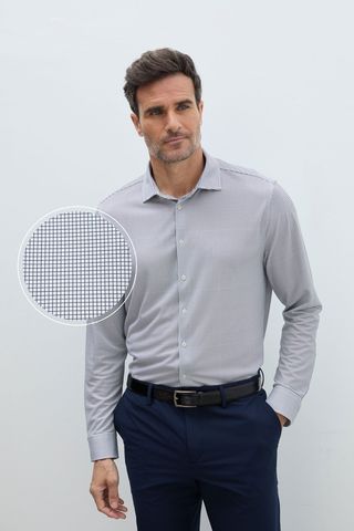 Camisa cuadros dark navy de vestir regular hombre L