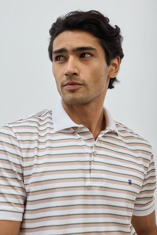 Polo rib rayas beige manga corta hombre 2XL