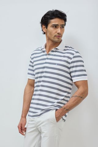Polo rib rayas dark navy manga corta hombre L