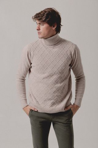 Jersey Cuello vuelto Rombos Beige Claro XXL