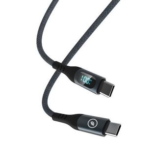 Cable de carga Muvit for change Tipo C a Tipo C 100W con pantalla LCD 120cm Gris