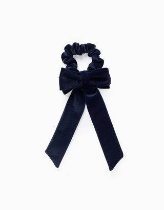 Scrunchie com Laço de Veludo para Bebé e Menina - Azul Escuro