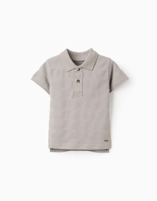 Polo de Algodão com Textura às Riscas para Bebé Menino - Tamanho 24/36M Cinza