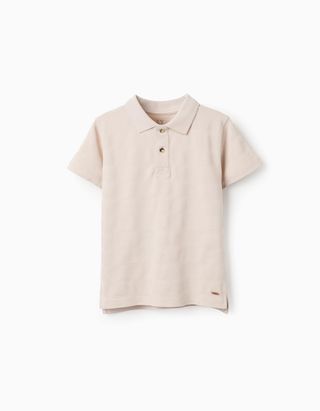 Polo de Algodão com Textura às Riscas para Menino - Tamanho 5/6 Bege