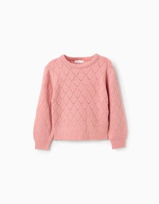 Camisola de Malha Ajurada e Ombros Descaídos para Menina - Tamanho 7/8 Rosa