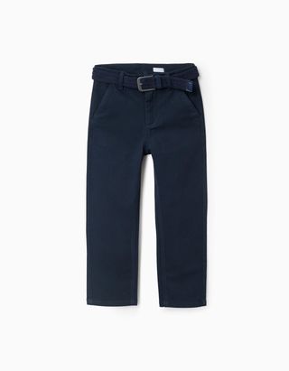 Calças Chino de Sarja com Cinto para Menino 'Straight Fit' - Tamanho 9/10 Azul