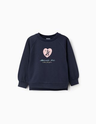 Sweat Cardada com Estampado com Relevo para Menina - Tamanho 4/5 Azul-Escuro