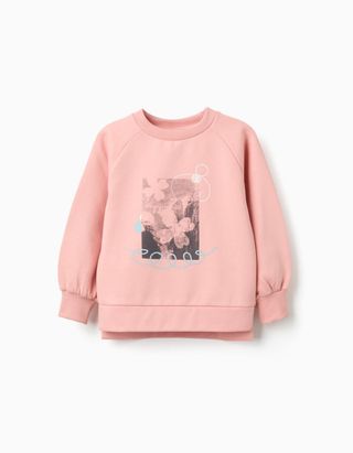 Sweat cardada com estampado frontal para menina - Tamanho 6/7 laranja-salmão