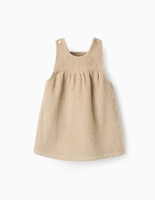 Saia de Peito de Bombazine com Bordados para Bebé Menina - Tamanho 18/24M