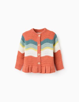 Casaco de Malha com Riscas Onduladas para Bebé Menina - Tamanho 12/18M