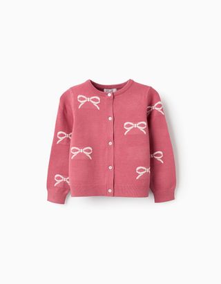 Casaco de Malha com Jacquard de Lacinhos para Menina - Tamanho 11/12