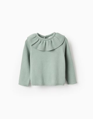 Camisola de Malha com Gola de Folhos para Bebé Menina - Tamanho 18/24M Verde