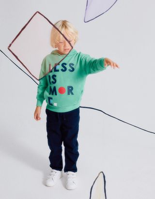 Sweat de Algodão com Capuz e Estampado para Menino 'Less is More' - Tamanho 13/14 Verde