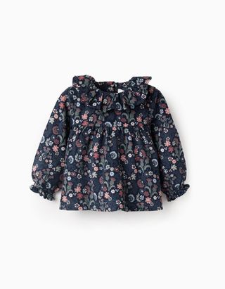 Blusa Floral de Bombazine para Bebé Menina - Tamanho 12/18M