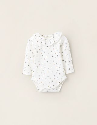 Body com Motivo floral e Folhos para Recém-Nascida - Tamanho 1/3M