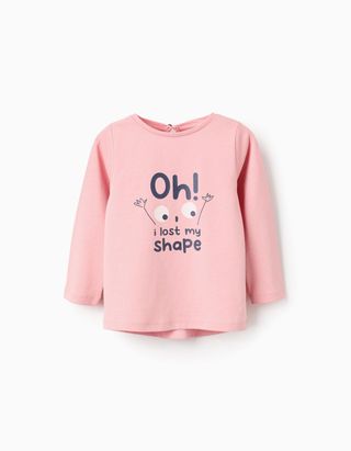 T-shirt de Manga Comprida para Bebé Menina 'Formas' - Tamanho 12/18M Rosa