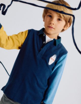 Polo de Manga Comprida de Algodão com Bordado para Menino - Tamanho 5/6