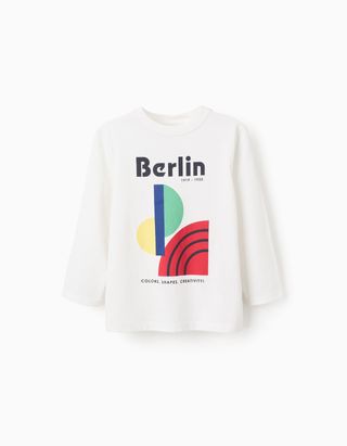 T-shirt de Manga Comprida em Algodão para Menino 'Berlin' - Tamanho 13/14 Branco