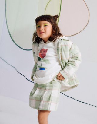 Saia-Calção de Flanela com Xadrez para Menina - Tamanho 5/6