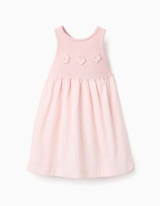 Vestido Combinado com Flores em Crochet para Bebé Menina - Tamanho 9/12M