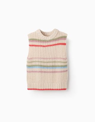 Colete de Malha com Riscas Coloridas para Menina - Tamanho 9/10