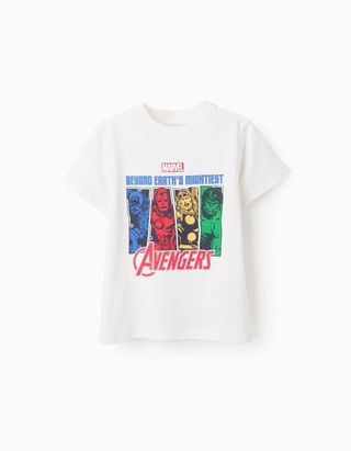 T-shirt de Algodão com Estampado para Menino 'Vingadores' - Tamanho 9/10