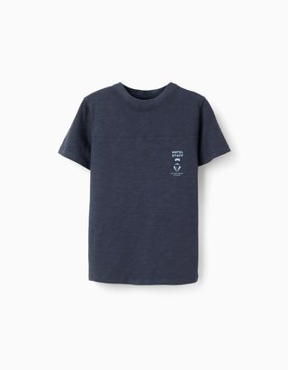 T-shirt de Algodão com Estampado 'Hotel Staff' para Menino - Tamanho 7/8 Azul-Escuro