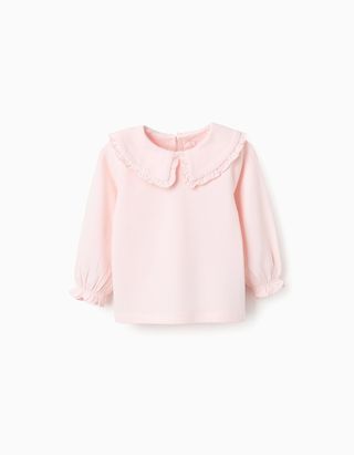 T-shirt com Gola Peter Pan e Folhos para Bebé Menina - Tamanho 24/36M