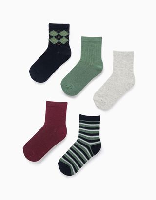 Pack 5 Pares de Meias para Menino 'Riscas/Lisas' - Tamanho 27/30