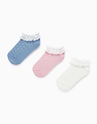 Pack 3 Meias Curtas com Lurex e Renda para Menina - Tamanho 31/34