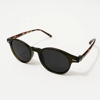 Lunettes de Soleil Rondes Vert Foncé & Branches Écaille