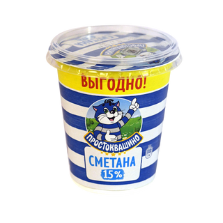 Простоквашино, Сметана Простоквашино 300Гр 15% Пл Ст, шт, ШК: 4600605029275
