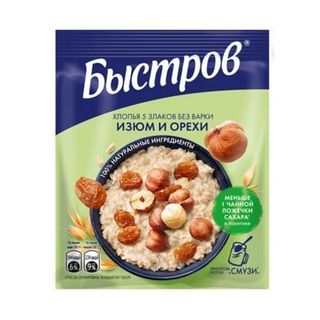 КАША БЫСТРОВ ХЛОПЬЯ 5 ЗЛАКОВ ИЗЮМ\ОРЕХ 17Х40ГР