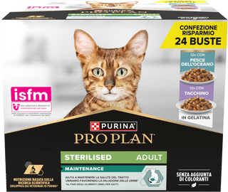 Purina pro plan sterilised maintenance cat busta multipack 24x85g mix carne e pesce