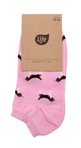 Life Stopki bawełniane Hipster wzór Piesek Beagle róż, rozm.35-39