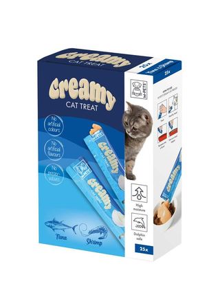 M-PETS - CREAMY კატის  სასუსნავი კრემი,  თინუსი & კრევეტები - 375გ/25ც