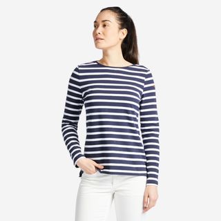 Camiseta Marinera Vela Sailing 100 Mujer Azul Blanco Manga Larga.36 Azul