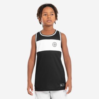 Camiseta de baloncesto sin mangas reversible júnior   T500R JR negro blanco.161 172cm14 15A Blanco