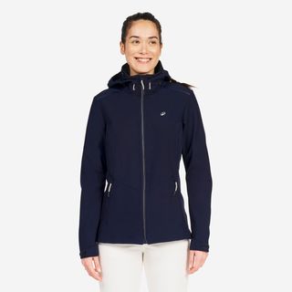 Chaqueta Softshell Mujer capucha cortavientos perlante azul.48 Azul