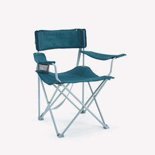 Silla plegable de camping con reposabrazos Quechua Basic.Talla única Azul