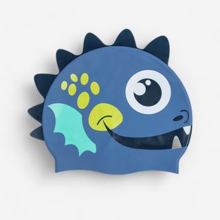 Gorro Natación Silicona Azul Amarillo Forma Dragón Talla Única.Talla única